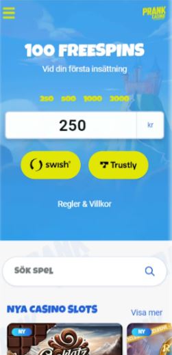 Claim 100 freespins bonus with your first deposit via Swish