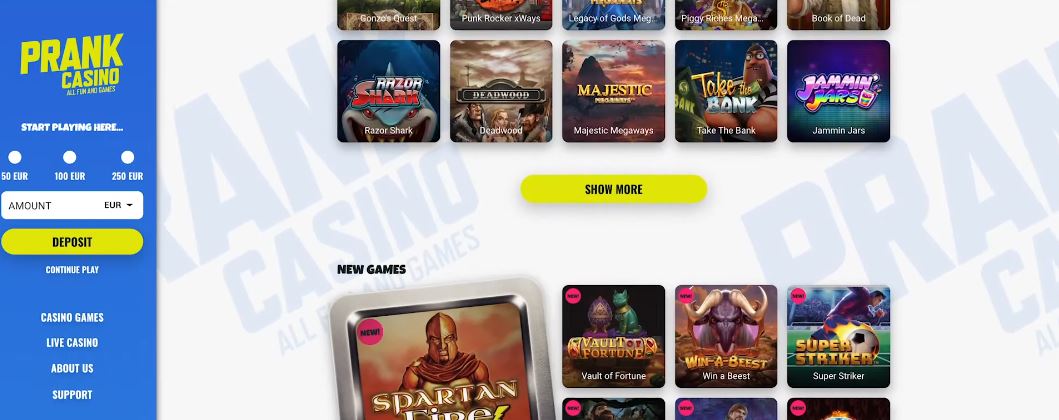 Välj mellan över tusen casinospel på Prank Casino